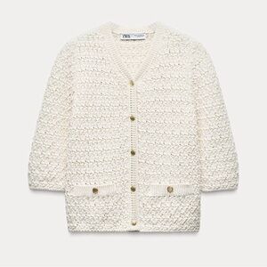 Zara Metallic Thread Knit SS Cardigan
